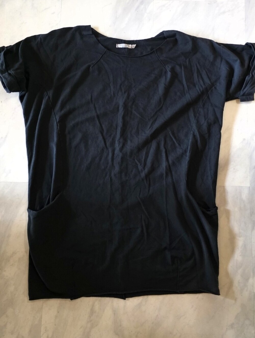Senza Tempo Black 100% Cotton Italian T Shirt Short Dress With Pockets Sz L EUC